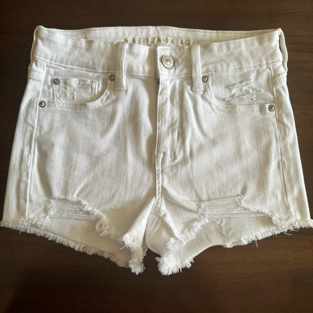 AE AMERICAN EAGLE Next Level Stretch High Rise Shortie Jean Shorts
